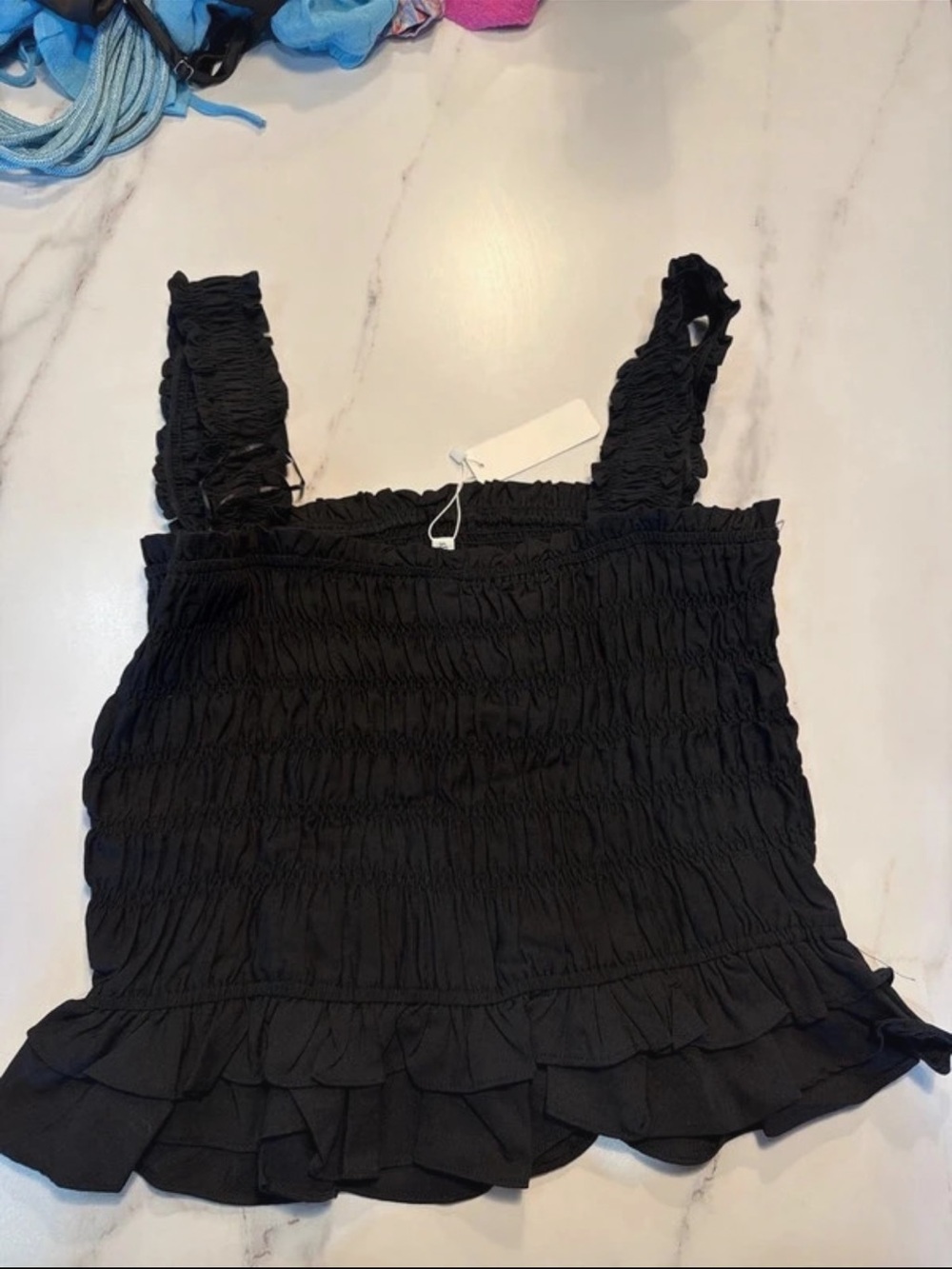 glam Black Smocked Ruffle-Strap Tank - Picture 3 of 3